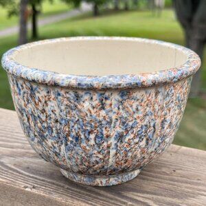Vintage Spongeware Mixing Bowl Multicolor Rustic Stoneware Farmhouse Decor 6 in